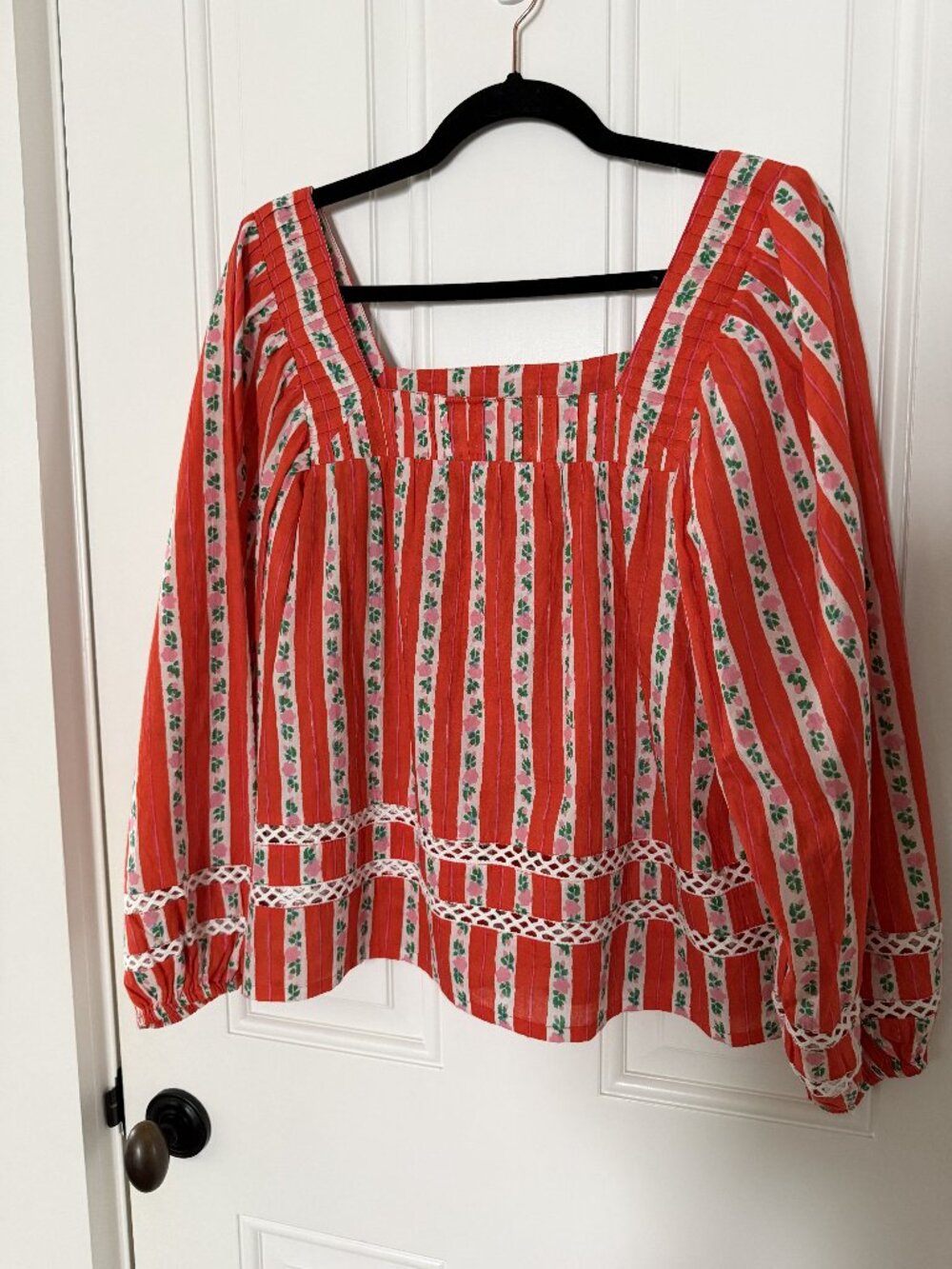 EUC Ophelia & Indigo Red Patterned Blouse- Size XS